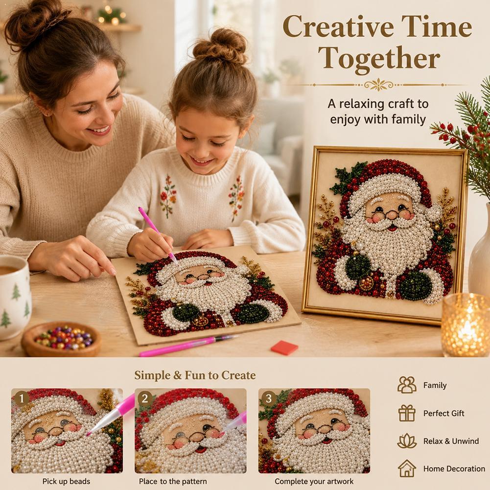 Art Craft Kits For Adults - Weihnachtsmann Perlen-Kunst DIY-Set Gerahmte Perlen-Stickerei Wanddekoration