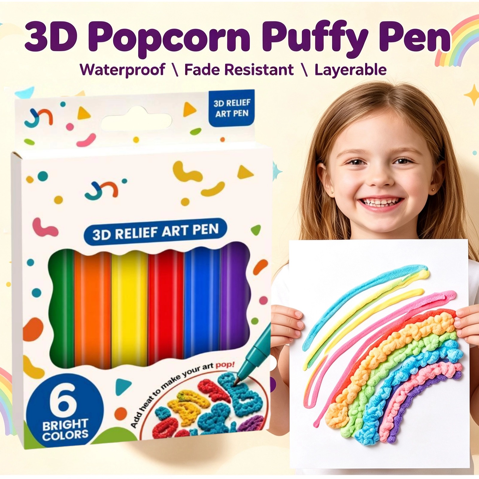 Art Craft Easy With Paper - Premium 3D Puffy Popcorn Stift-Set, Kunstmarker-Kit,