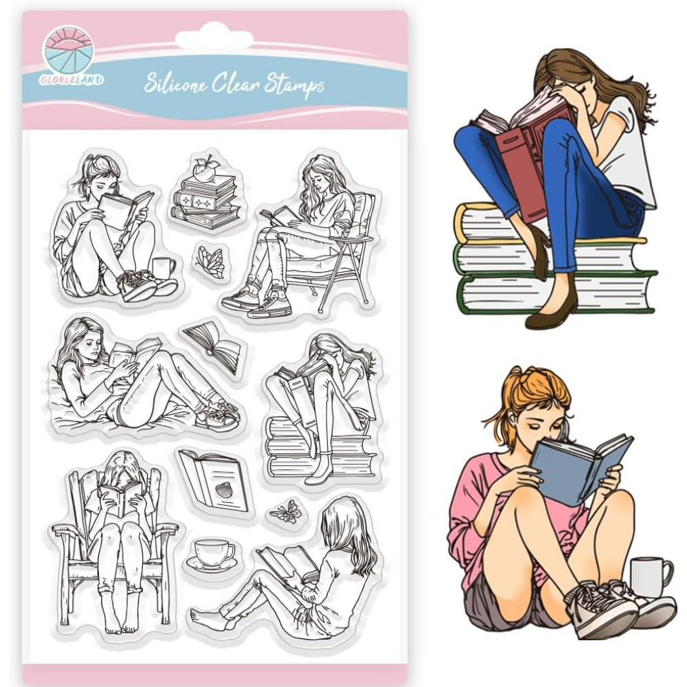 Rubber Stamp Blank - Dame und Bücher Klare Stempel Buch