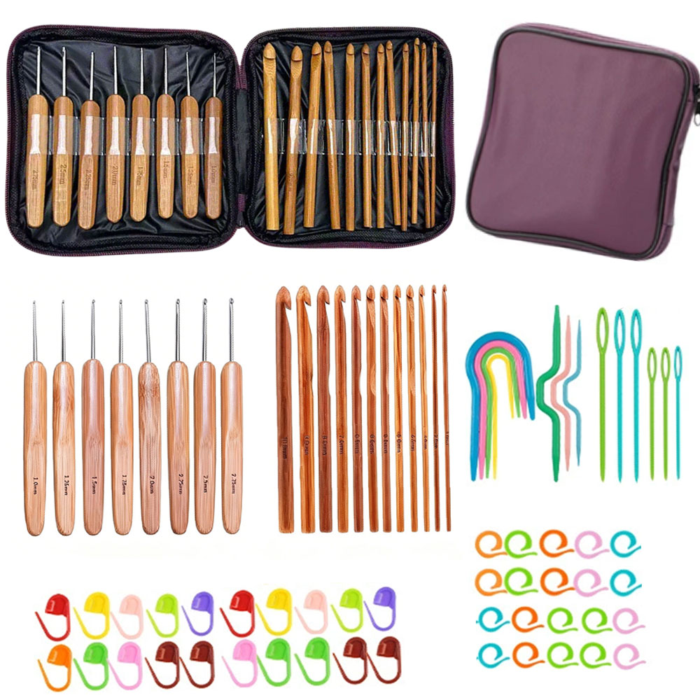 Art Craft Store - 74-teiliges Bambus-Häkelnadel-Set Garn-Webwerkzeuge mit Tragbarer Aufbewahrungstasche