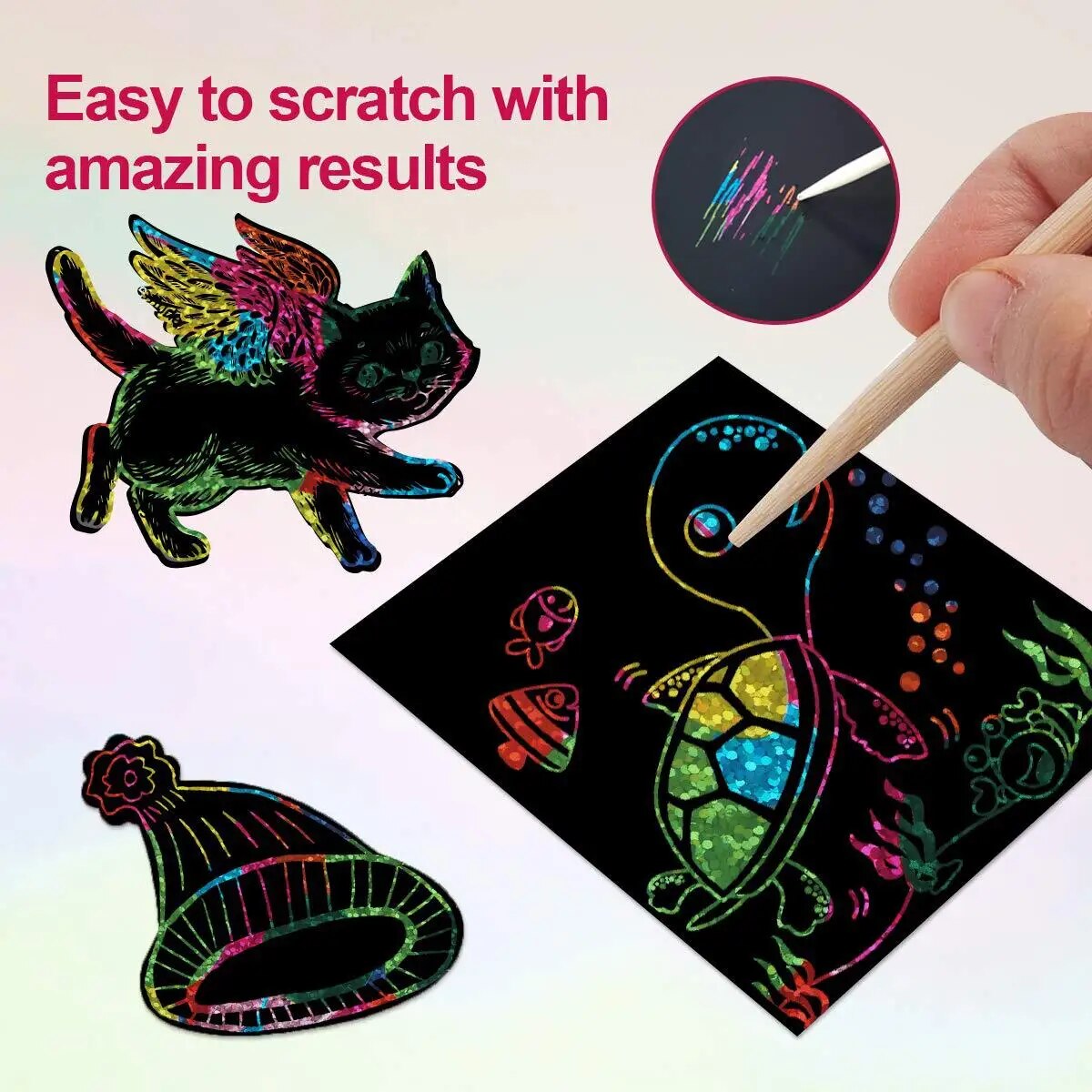 Art Craft Education - Viele kreative Scratch-Art-Karten-Kit! 100-teiliges Eltern-Kind-Bastelset mit