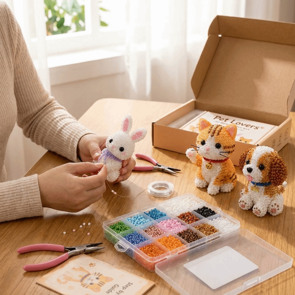 Art Craft Education - Handgemachtes DIY Tierperlen-Stickerei-Set, winziges Mini-Perlenarbeits-Kunsthandwerk-Set, farbenfrohes,