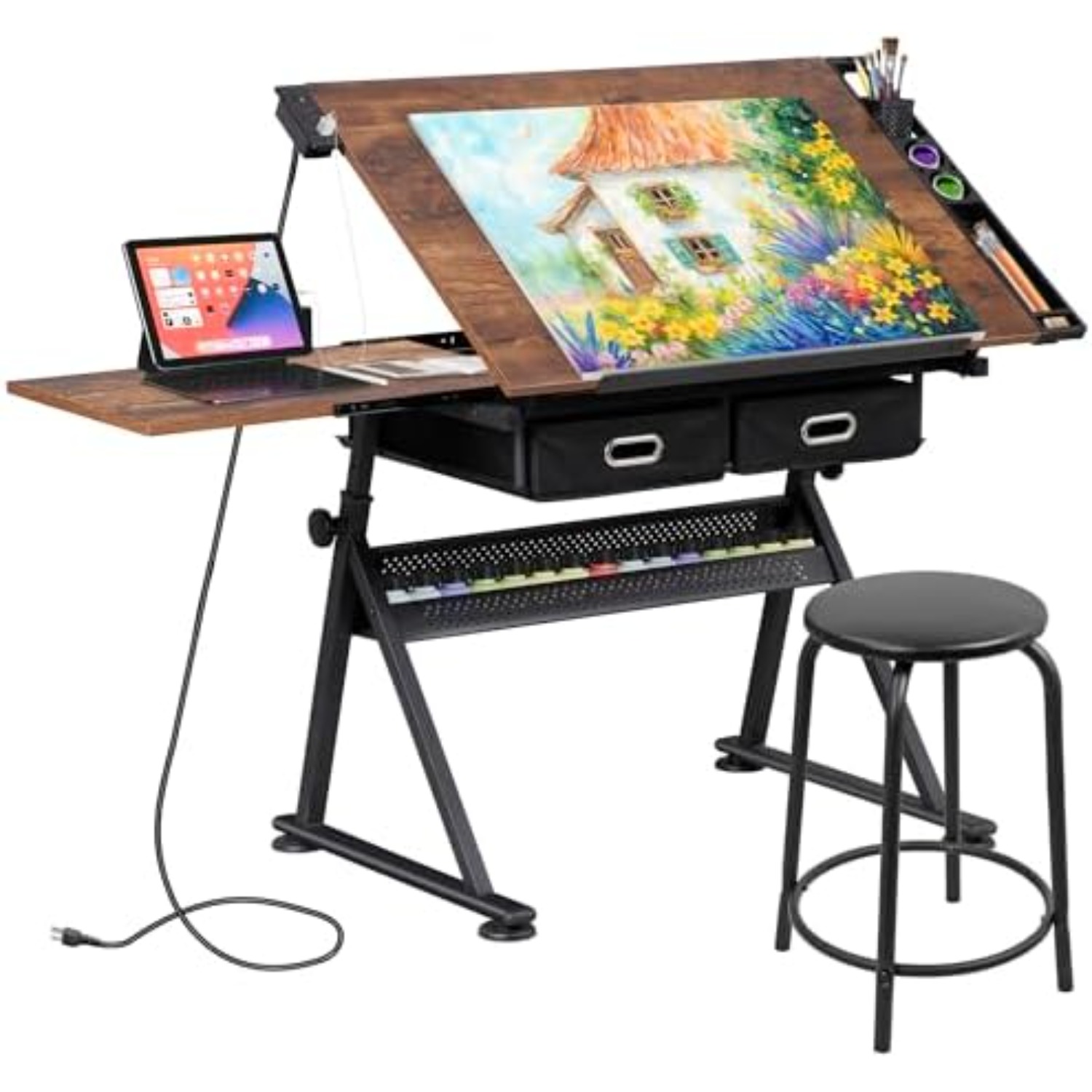 Art Crafts - Verstellbarer Zeichentisch mit Hocker, Neigbarer Zeichentisch