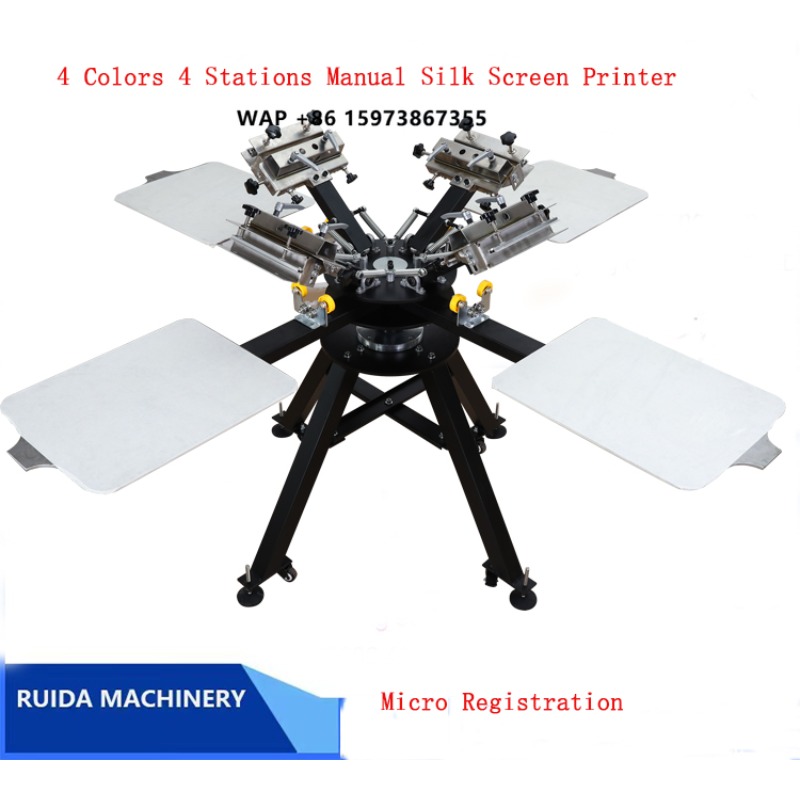 Silk Screen Printing - Rotations-Textildruckmaschine 4 Farben 4 Tische Siebdruckmaschinen