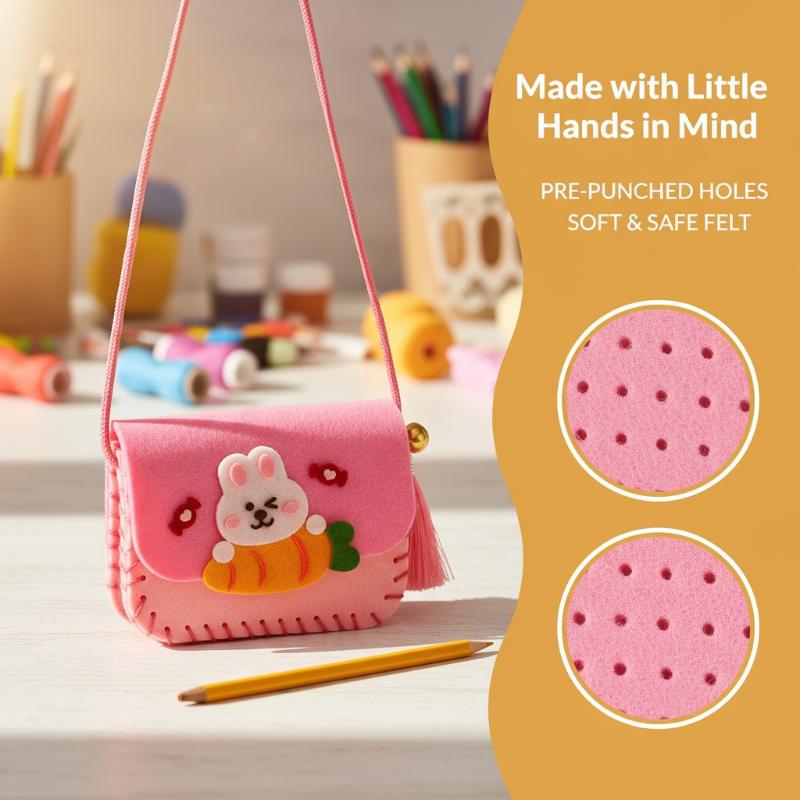 Art Craft Kindergarten - Filztaschen-Bastelset für Kinder, DIY-Nähspielzeug, Umhängetaschen-Bastelset für