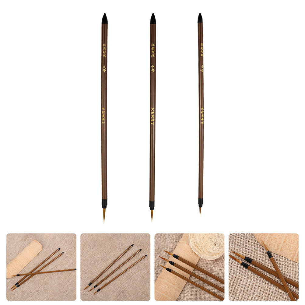 Watercolor Brush Pen - 3 Stück Wolfshaar-Linienzeichnungsstifte mit Holzgriff, ergonomisches