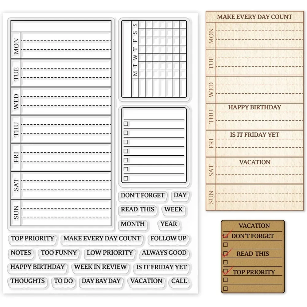 Rubber Stamp Blank - Wochenplan, transparenter Stempel, Kalender, Zeitplan, transparente